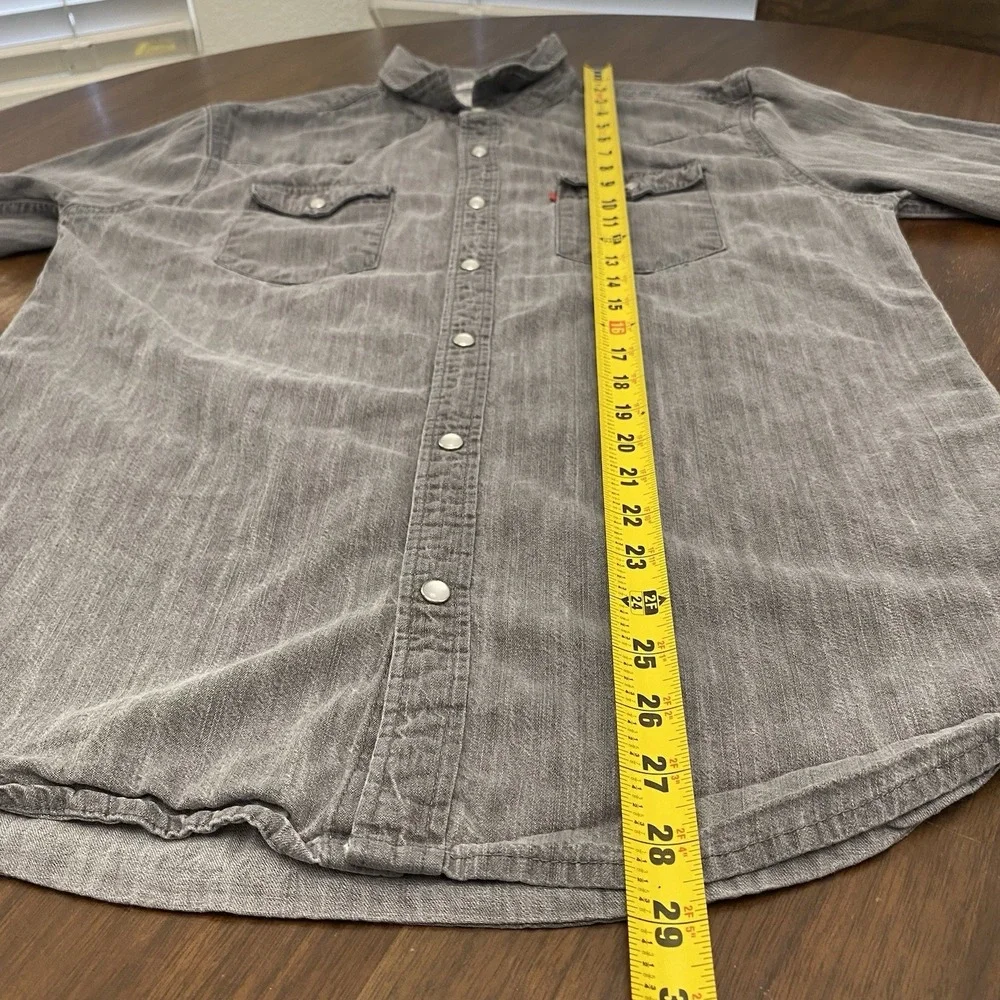 Levis Sawtooth Pearl Snap Shirt Medium Gray Button Up Casual Workwear